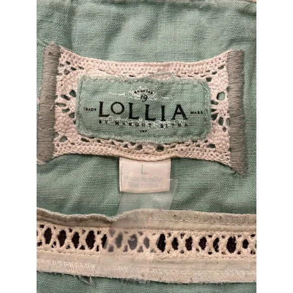 Lollia Linen Blend Mini Dress Womens Large Green Boho Spaghetti Strap Sundress - Picture 5 of 8